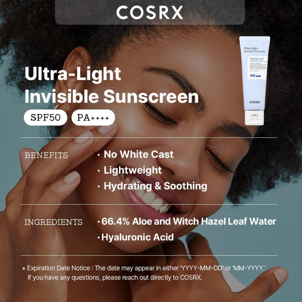 COSRX Ultra Light Invisible Sun Cream SPF 50 Transparent Sun Protection with Hyaluronic Acid, No White Veil, Non-Greasy, Strong UV Protection, Sun Care, Korean Sunscreen, 50 ml
