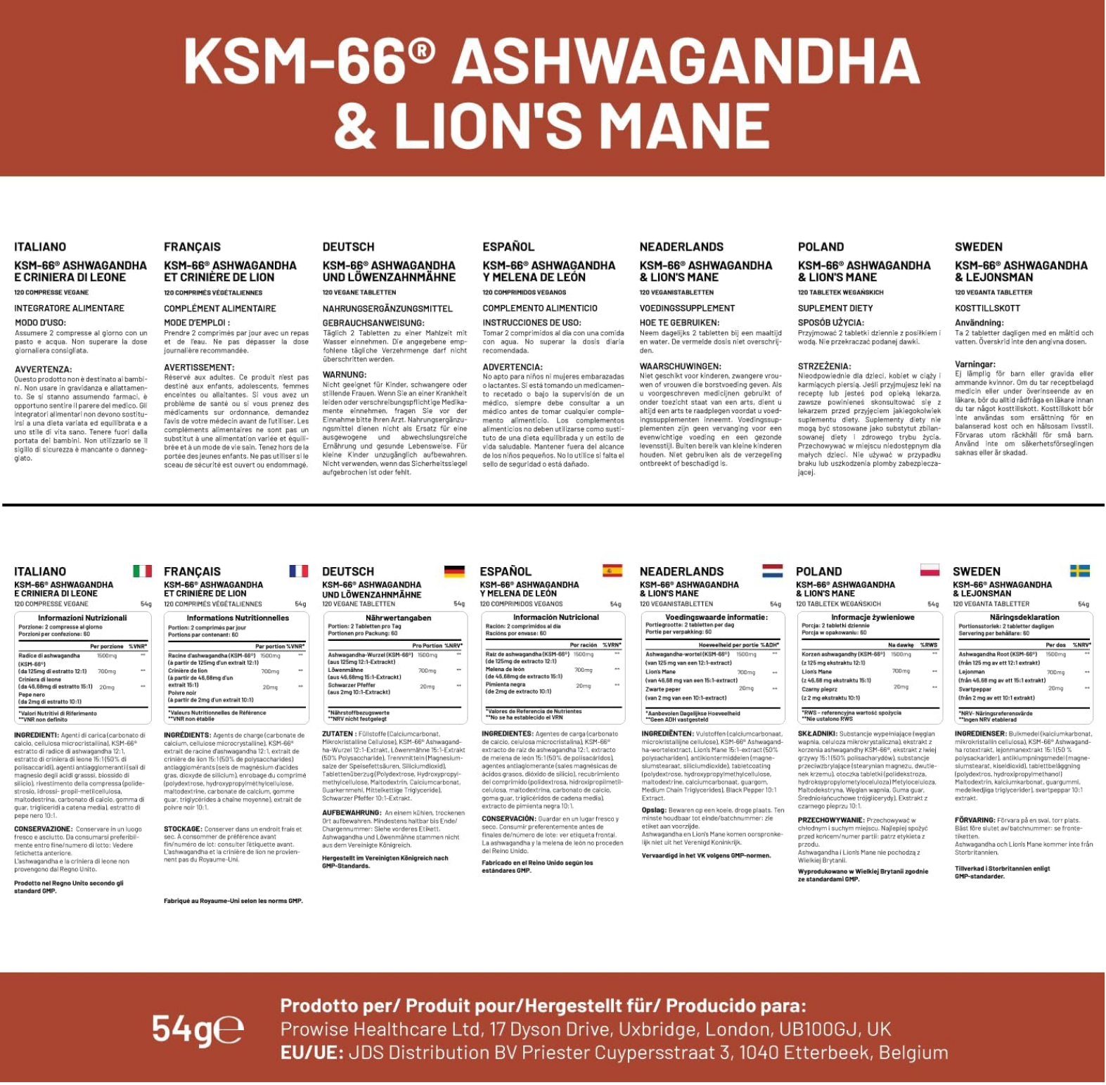 KSM-66 Ashwagandha and Lions Mane Tablets - High Strength 2200mg | KSM-66 Ashwagandha Root Extract and Lions Mane Mushroom Extract - 120 Vegan Tablets with Black Pepper