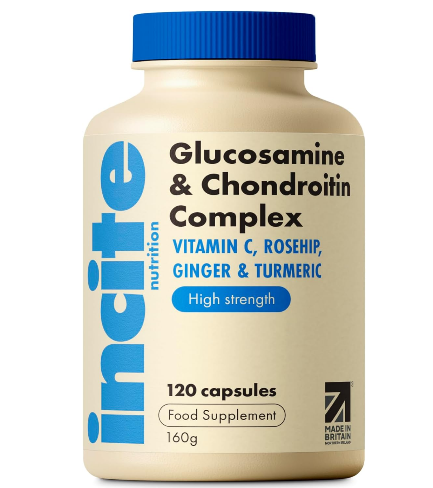 Glucosamine and Chondroitin High Strength Complex with MSM, Vitamin C, Ginger, Rosehip & Turmeric - 120 Premium Capsules Joint Care Supplements Made in The UK by Incite Nutrition