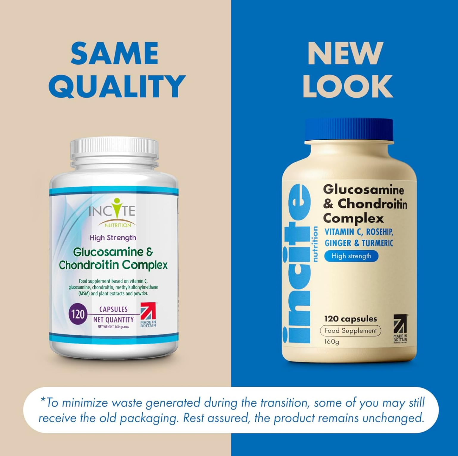 Glucosamine and Chondroitin High Strength Complex with MSM, Vitamin C, Ginger, Rosehip & Turmeric - 120 Premium Capsules Joint Care Supplements Made in The UK by Incite Nutrition