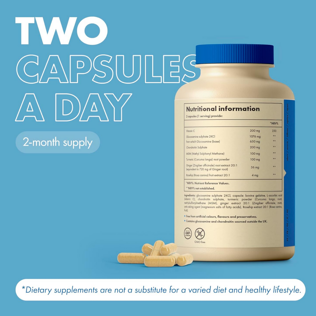 Glucosamine and Chondroitin High Strength Complex with MSM, Vitamin C, Ginger, Rosehip & Turmeric - 120 Premium Capsules Joint Care Supplements Made in The UK by Incite Nutrition