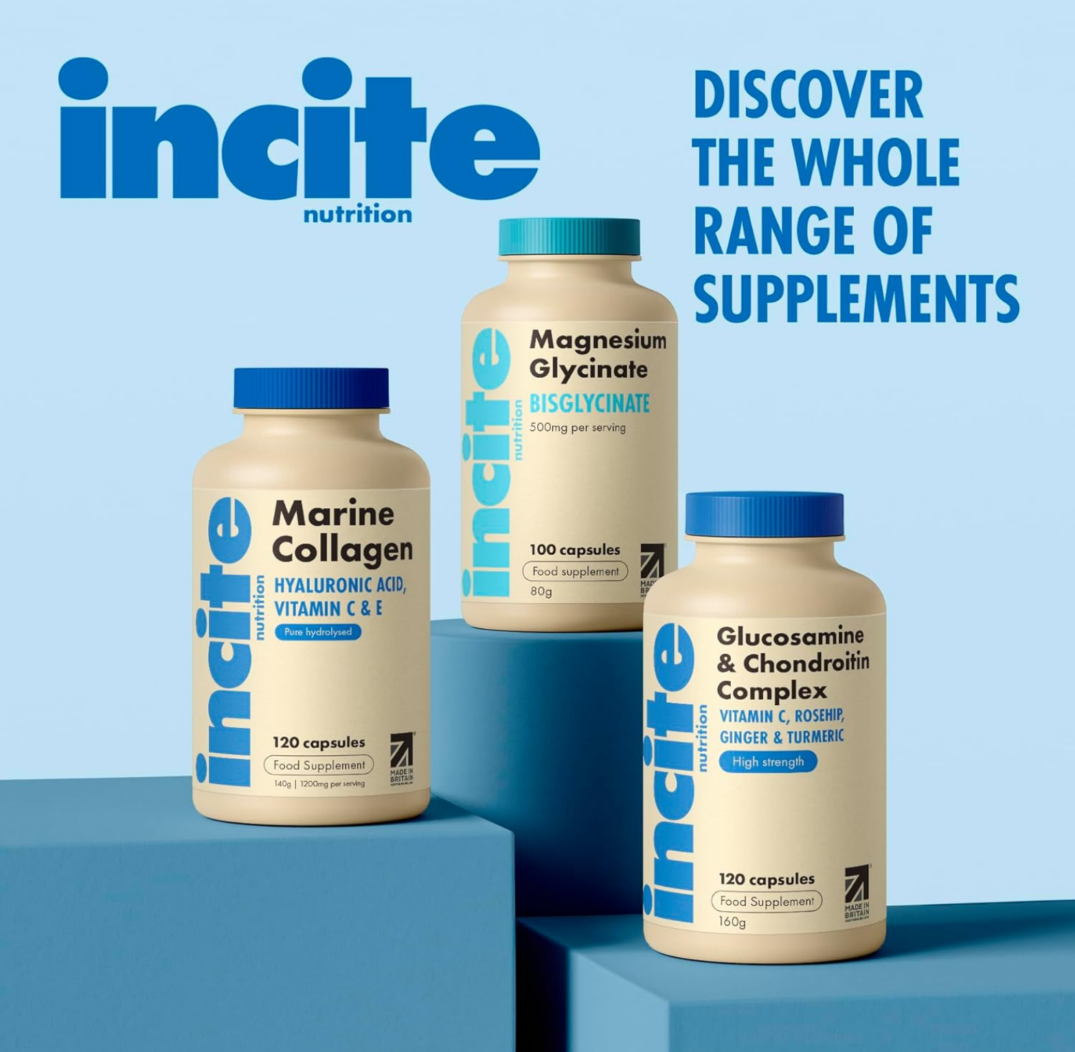 Glucosamine and Chondroitin High Strength Complex with MSM, Vitamin C, Ginger, Rosehip & Turmeric - 120 Premium Capsules Joint Care Supplements Made in The UK by Incite Nutrition
