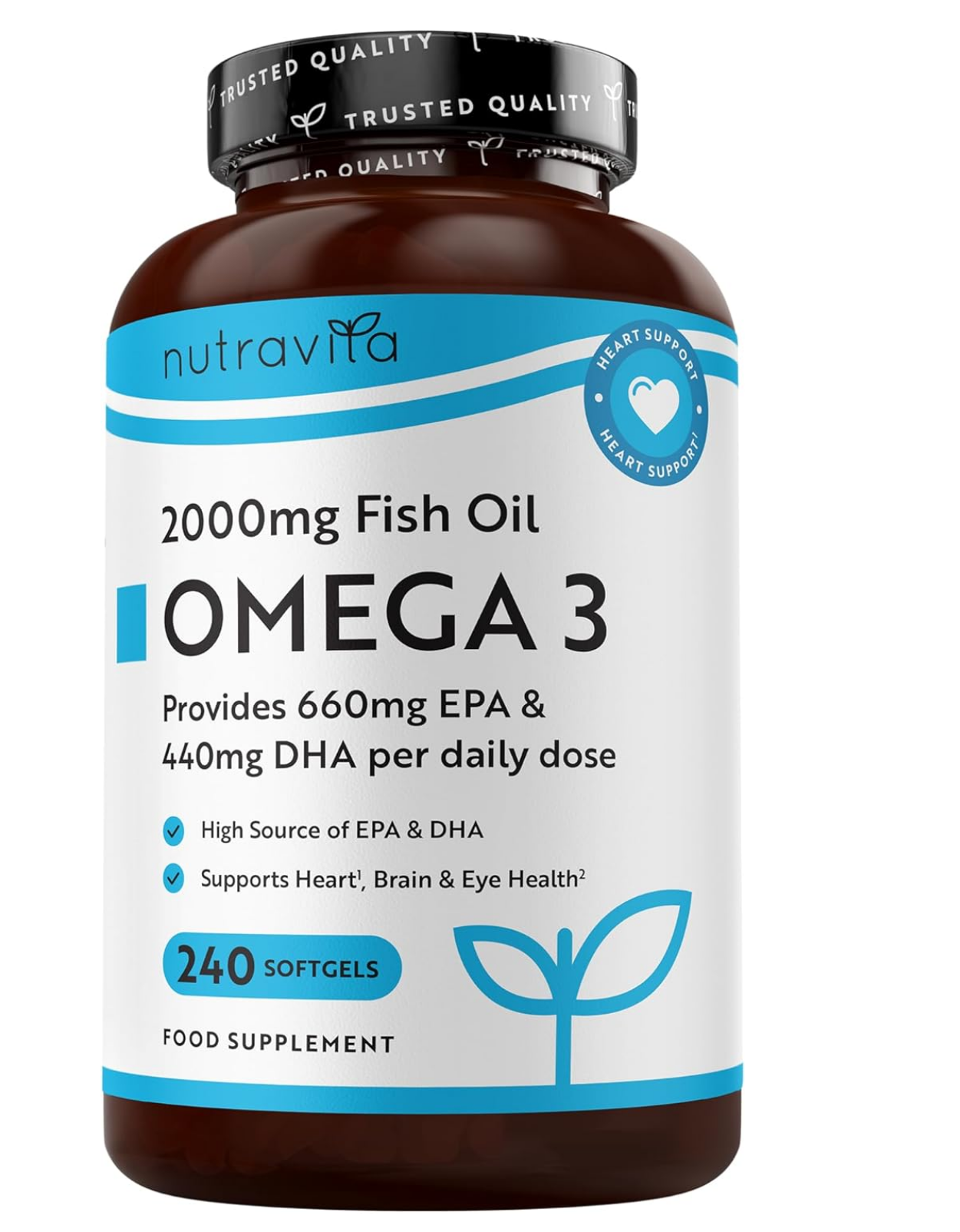 Nutravita Omega 3 Capsules High Strength 2000mg with 660mg EPA & 440mg DHA, 240 Softgel Omega 3 Fish Oil Capsules for 4 Months of Supply, Fish Oil Omega 3 Supplements