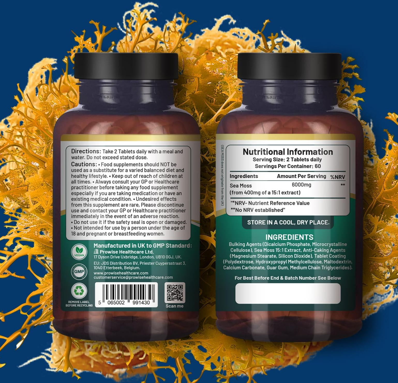Irish Sea Moss Tablets High Strength 6000mg – Irish Sea Moss Supplement 120 Vegan Tablets High Potency