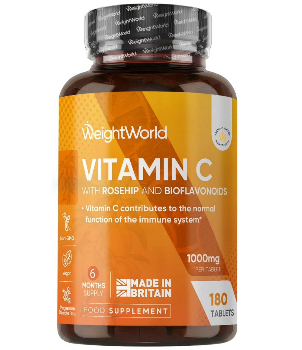 Vitamin C 1000mg, 180 Vegan Tablets with Bioflavonoids and Rosehip, 6 Month Supply - Contributes to the Normal Function of the Immune System (EFSA), Gluten and GMO Free