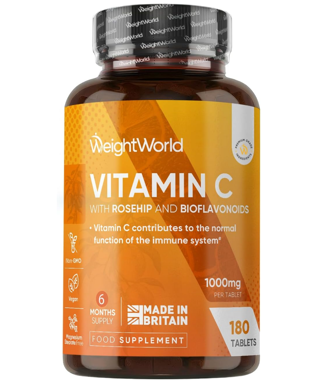 Vitamin C 1000mg, 180 Vegan Tablets with Bioflavonoids and Rosehip, 6 Month Supply - Contributes to the Normal Function of the Immune System (EFSA), Gluten and GMO Free